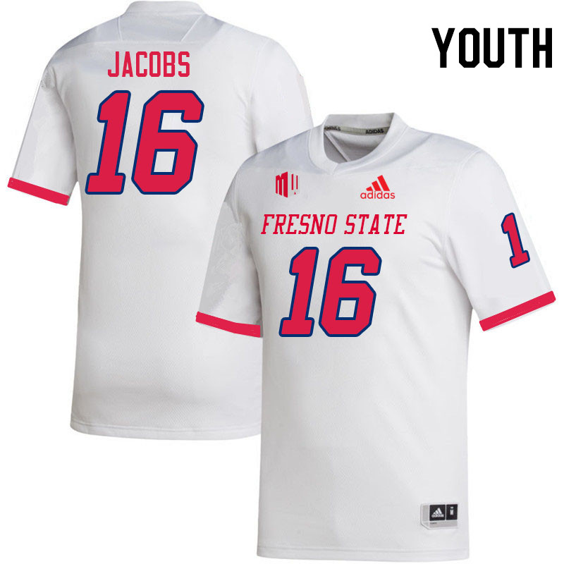 Youth #16 Jack Jacobs Fresno State Bulldogs College Football Jerseys Stitched Sale-White